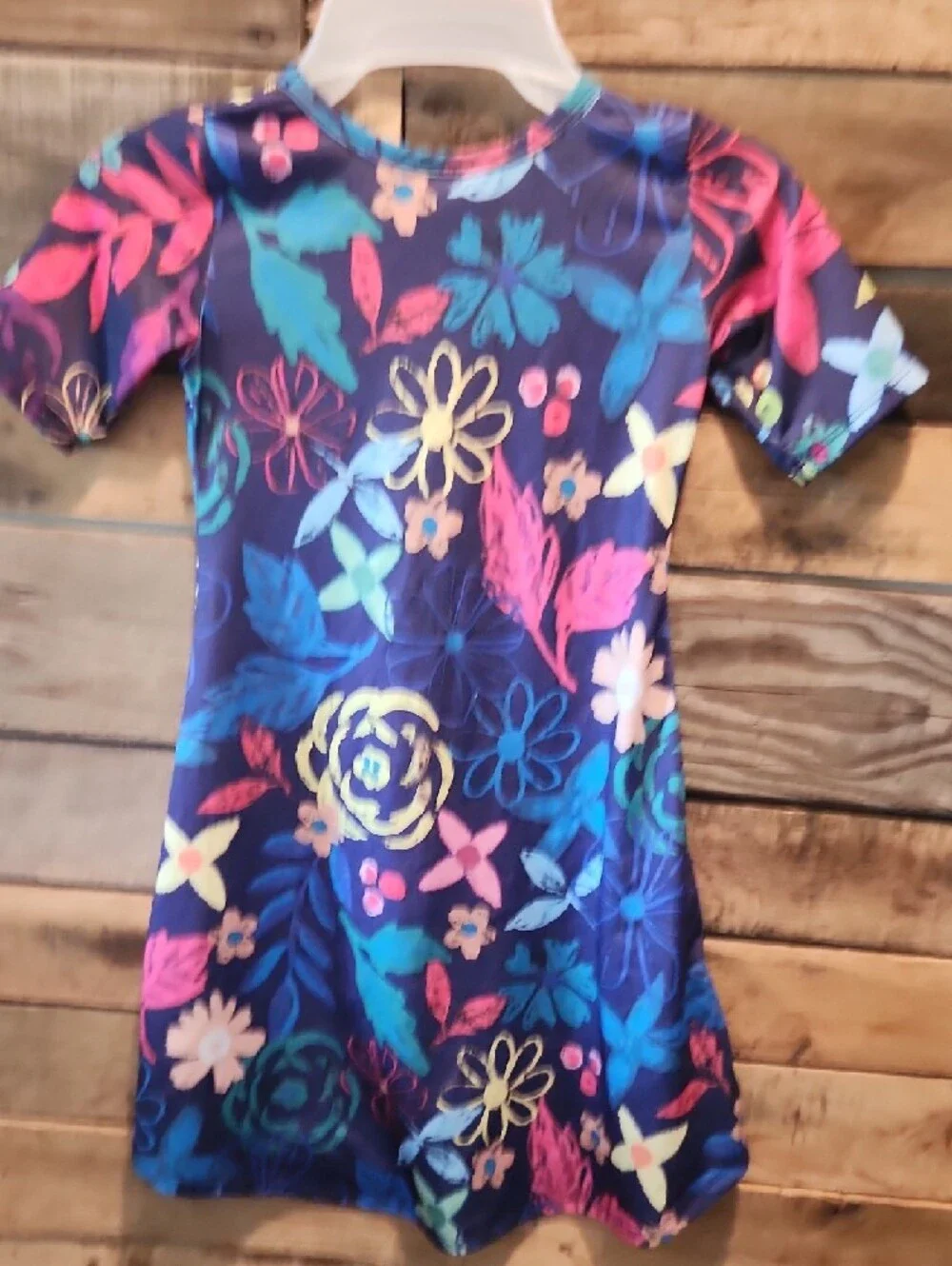 LuLaRoe Navy Floral Scoop Neck Dress with Multicolor Blooms -Adeline Style